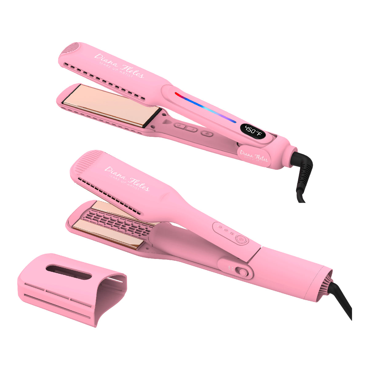 Set Plancha Profesional Infrared + Plancha 2 En 1 Para Cabello Mojado TITANIUM GALVANIZADO